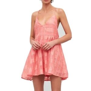 C/Meo Collective Coral Check Same Things Mini Babydoll Dress